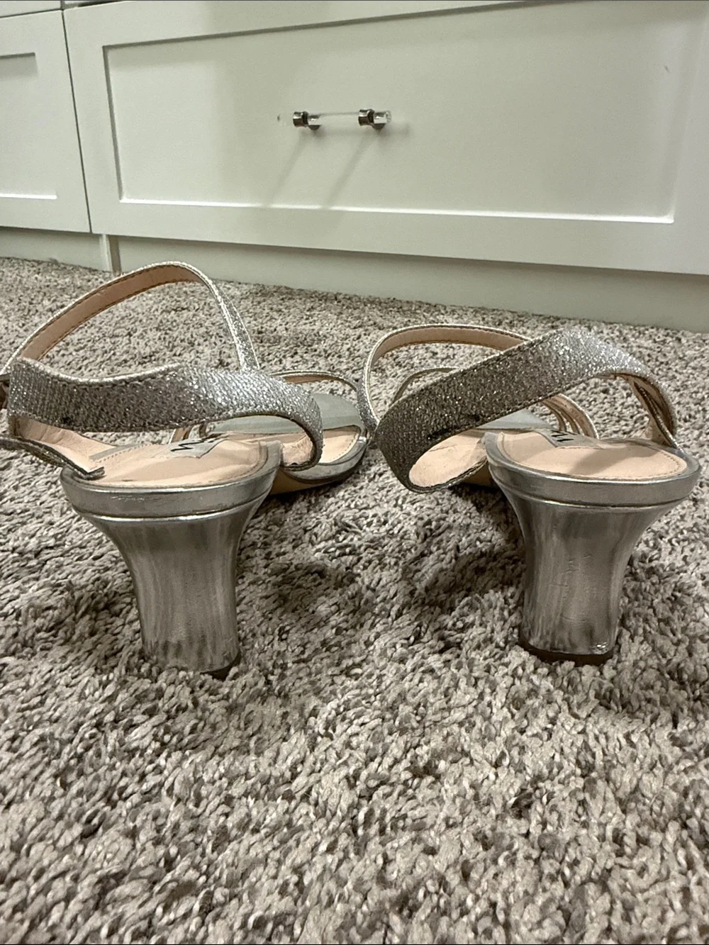 Nina Silver Glitter Strappy Mid Heel Sandals